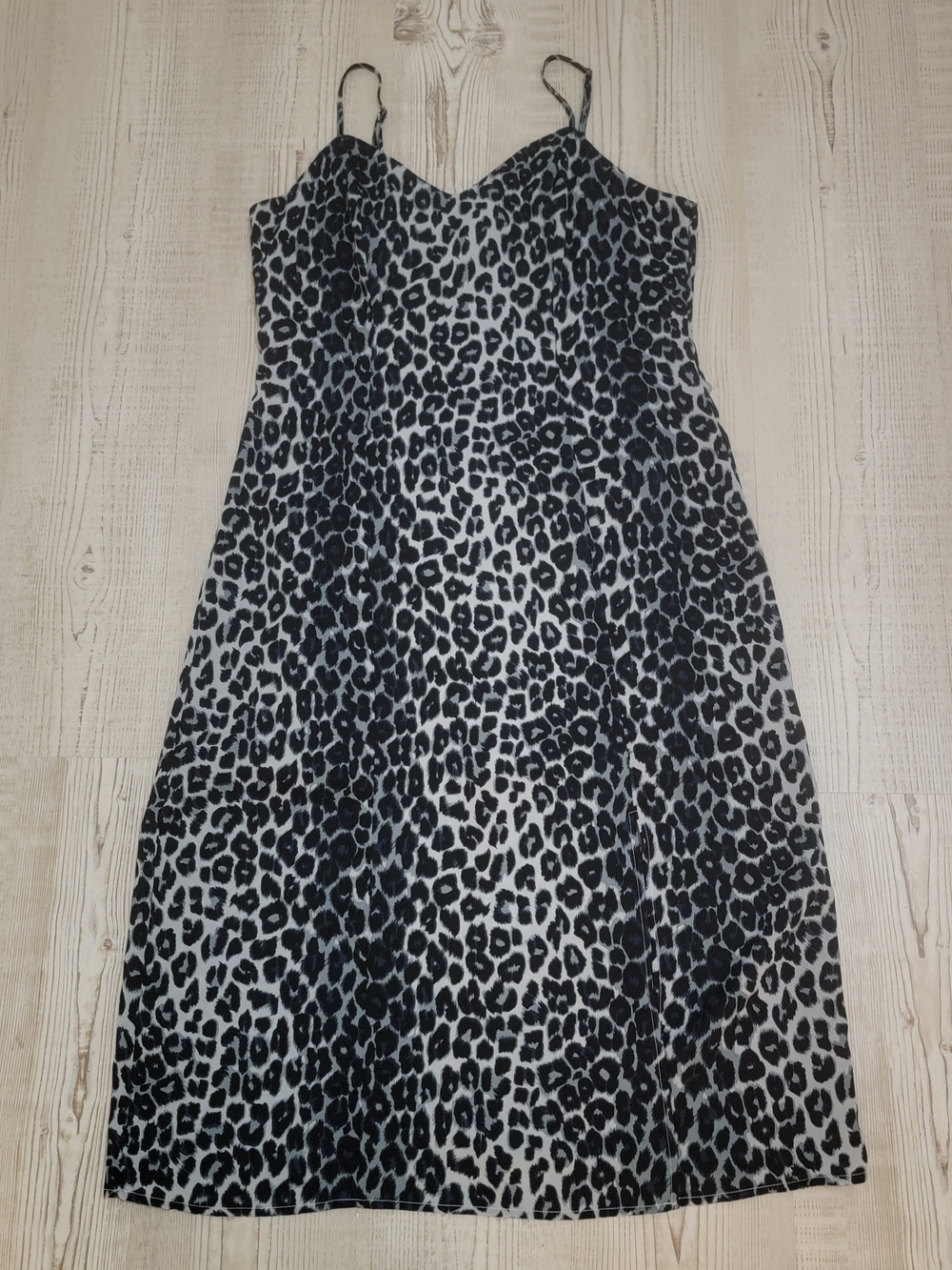 Gilli Black and Grey Leopard Print Slip Dress Large Grunge Mob Wife Cocktail